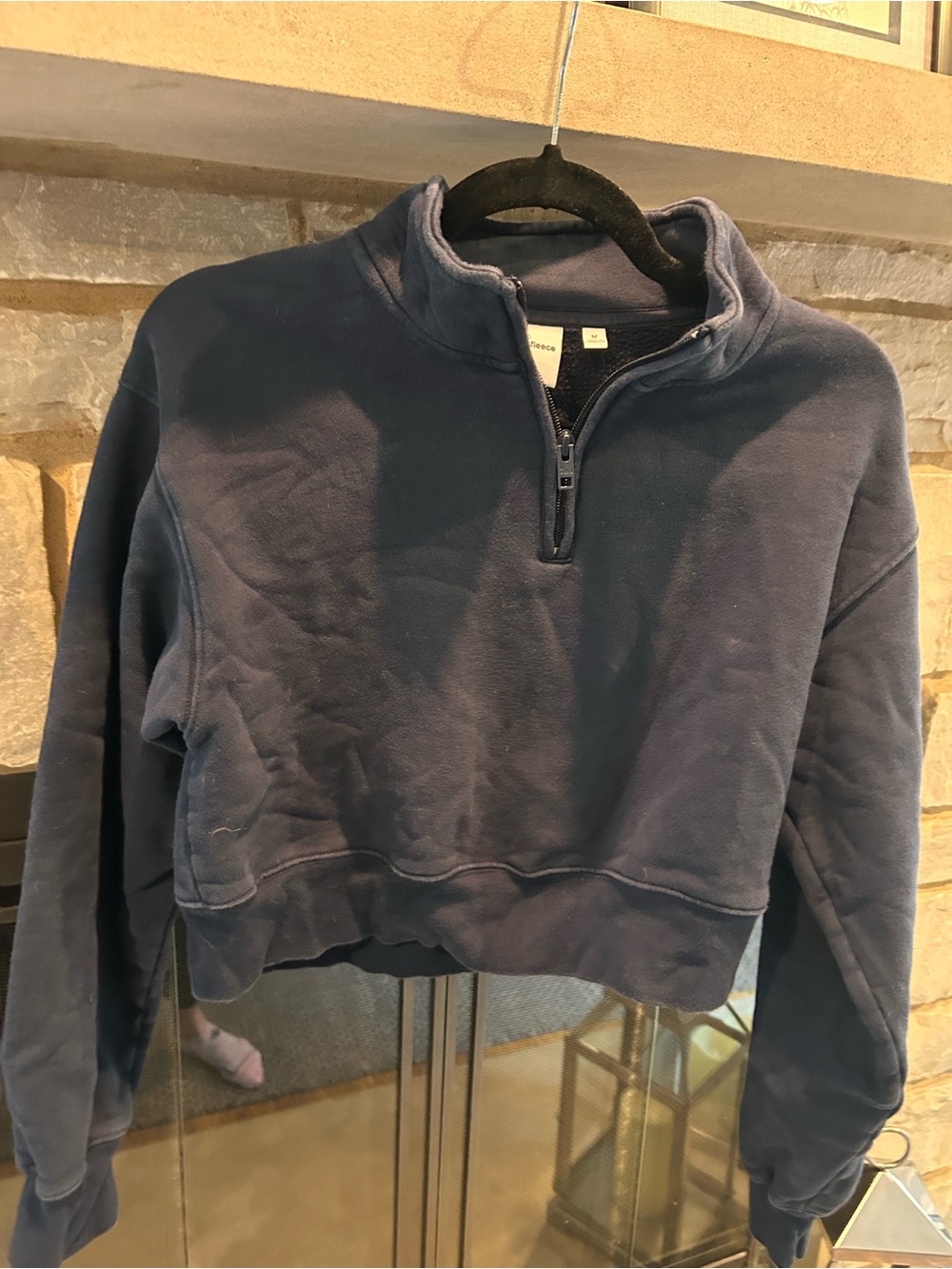 TNA Navy Quarter-Zip Cropped Sweatshirt